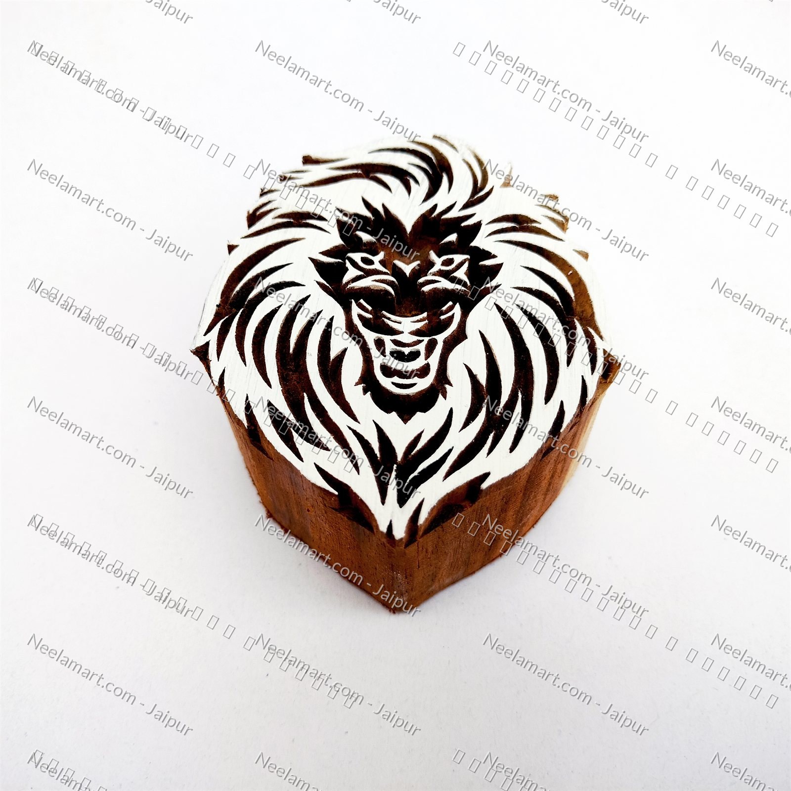 Hand-Carved Lion Head Block